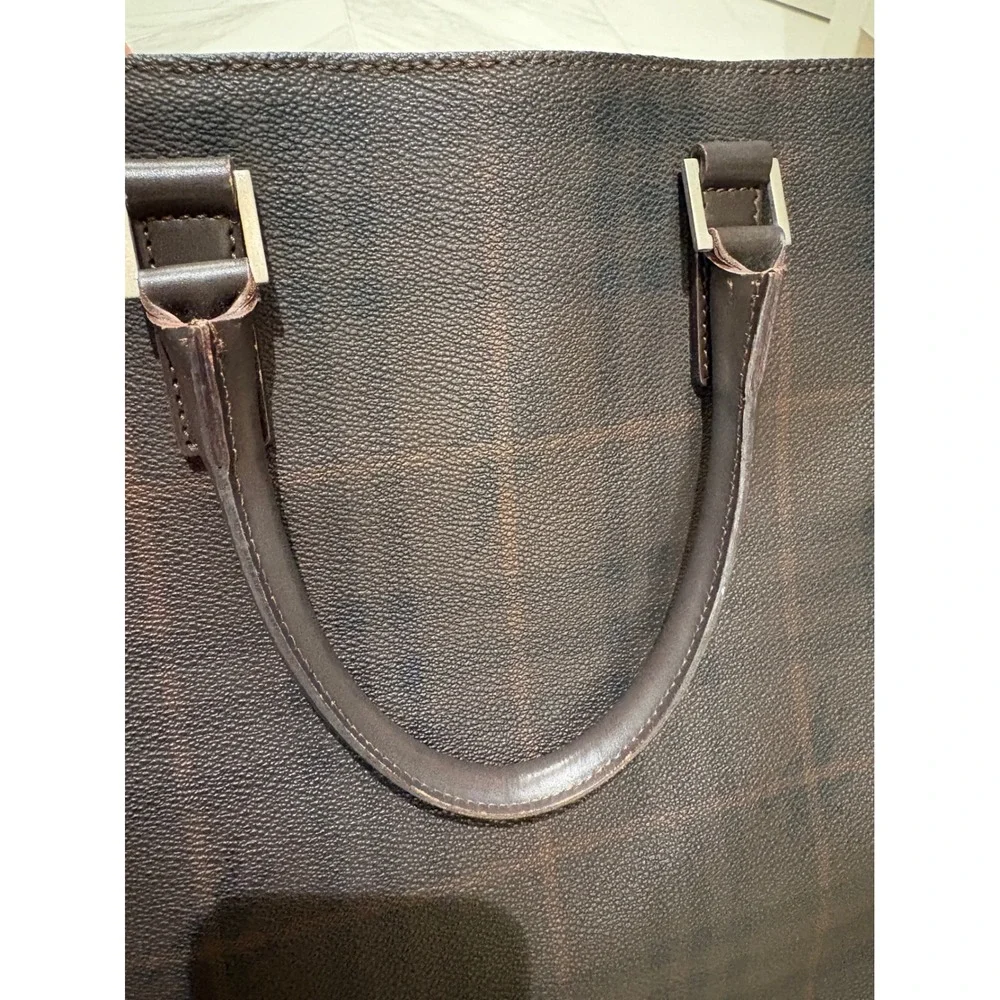Burberry London Smoked Check Tote Bag Brown Leather Trim Made in Italy - Picture 8 of 14